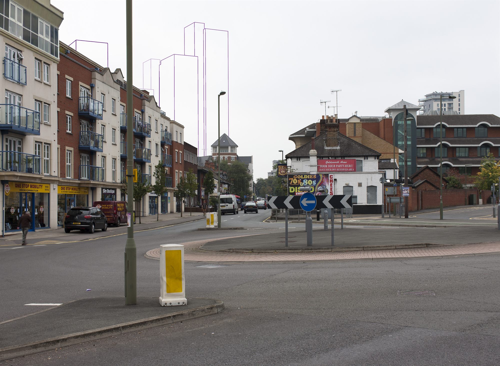 AVR1 accurate wireline model of proposed towers overlaid on a real street photograph